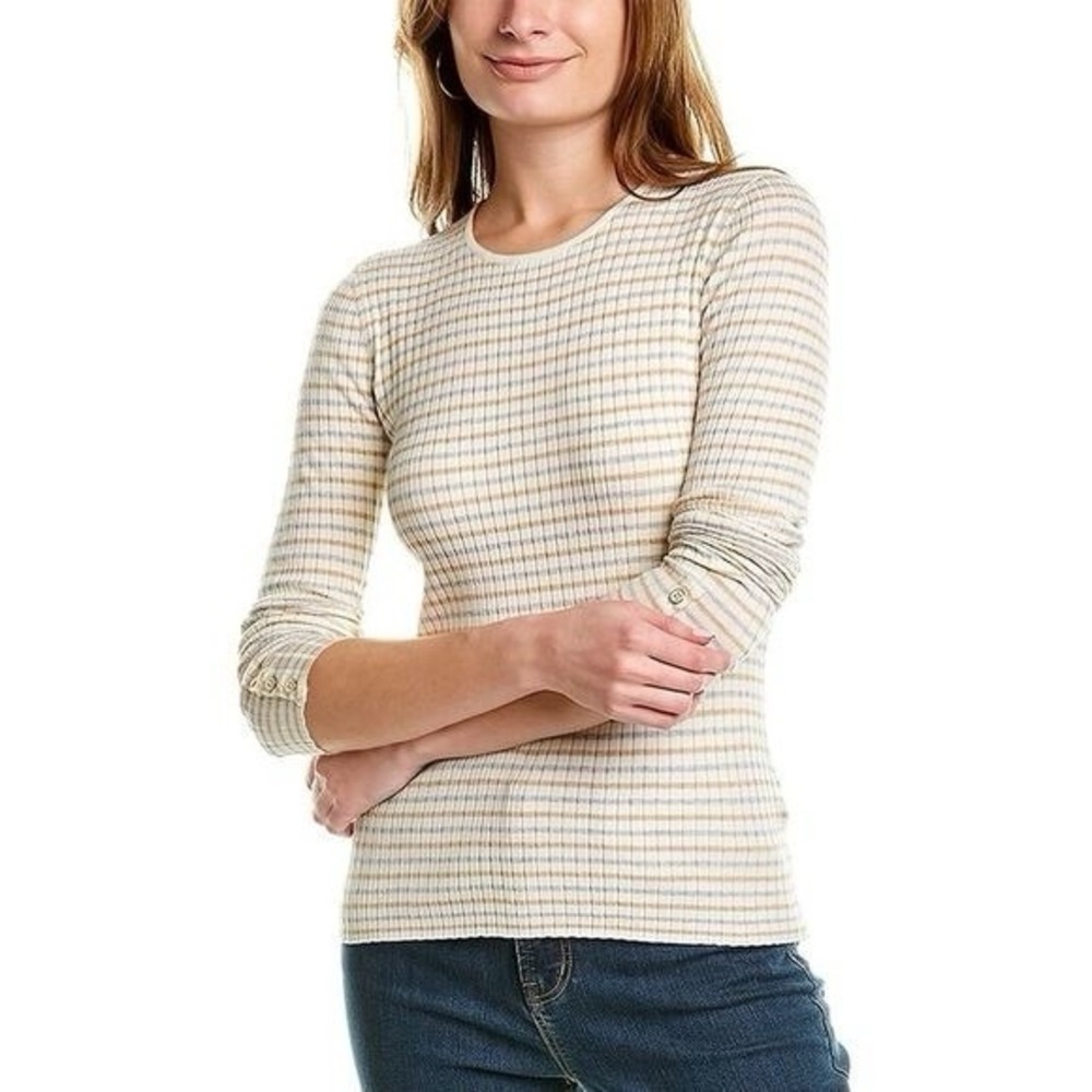 J.McLaughlin Annette Sweater Ribbed Stripe Top Womens M Button Cuff Long Sleeve
